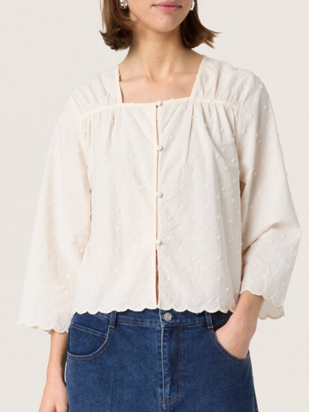 Soaked in Luxury SLSunela Blouse 3/4 in Broken White Swiss Dot Size XL